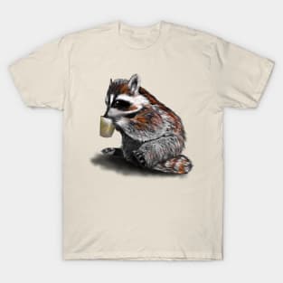 raccoon drinking coffee from a glass T-Shirt